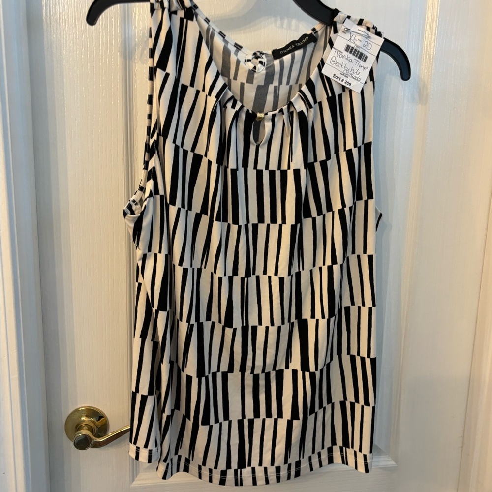 Ivanka Trump Black and White Striped Sleeveless Blouse